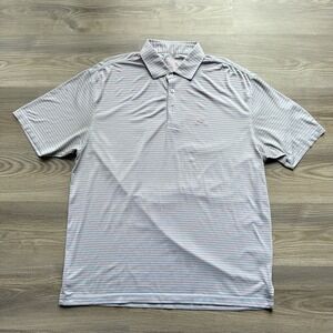 Rhoback The Birdie Stripe Polo Golf Shirt Flamingo Pink Pure Blue Large